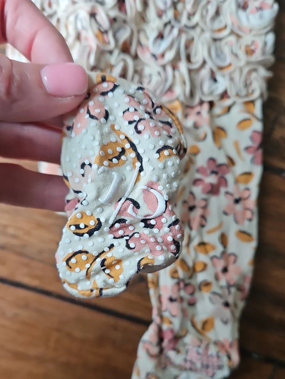 Caden Lane Cream Floral Ruffle Zip Footie in Pink & Yellow 0-3 Months